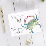 To The Beach New Home Moving Announcement Postcard<br><div class="desc">A modern moving announcement postcard that let friends and family know about your new home sweet home for the holidays! This simple design features my original watercolor crab with Christmas lights in shades of turquoise, blue, red and greens. The words, Gone Coastal is set in a modern hand lettered script...</div>