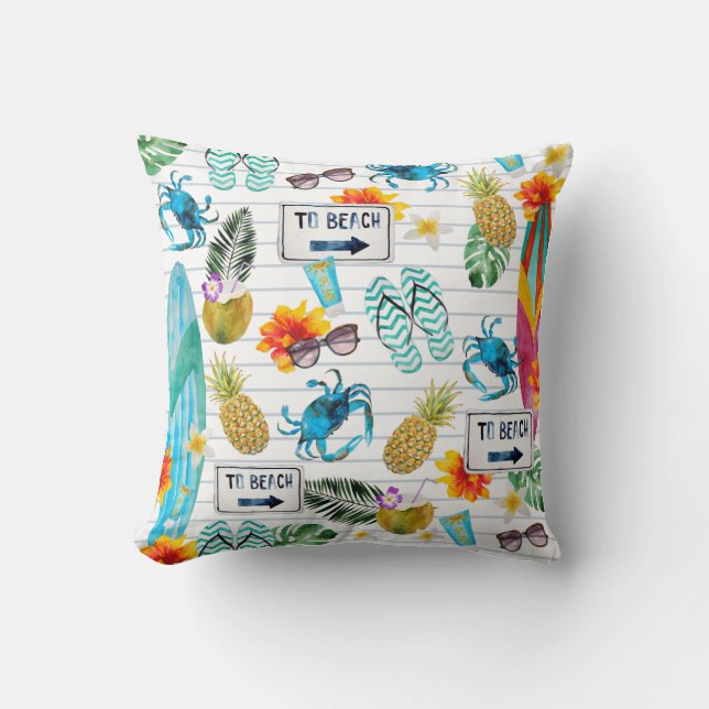 To the Beach Pattern Summer Throw Pillow (Front)