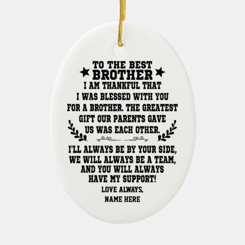 To The Best Brother From Sister or Brother Ceramic Ornament