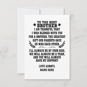 To The Best Brother From Sister or Brother Thank You Card