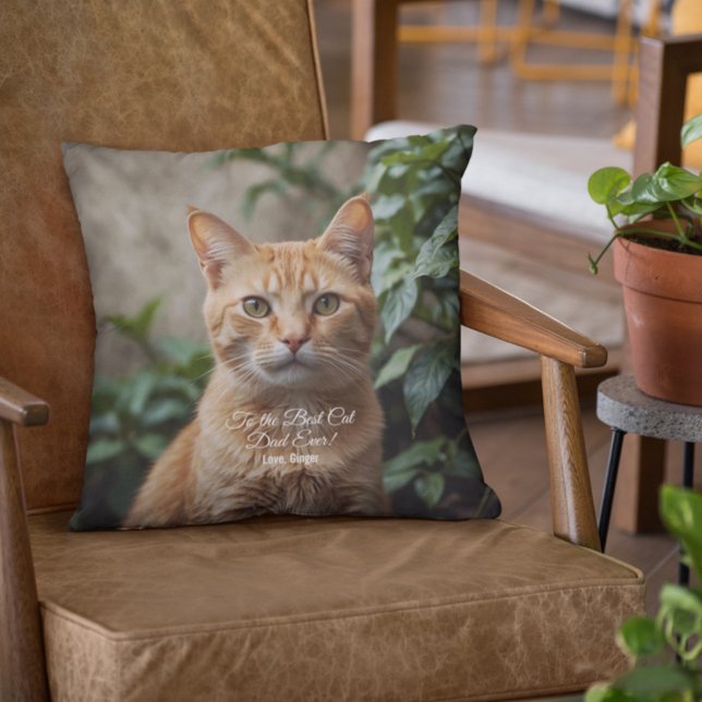 To the Best Cat Dad Ever Custom Photo Throw Pillow (Creator Uploaded)