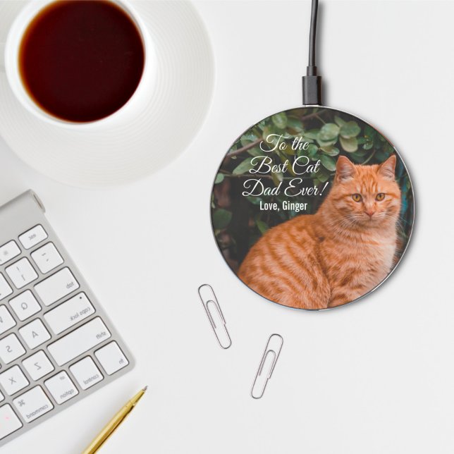 To the Best Cat Dad Ever Custom Photo Wireless Charger (Creator Uploaded)