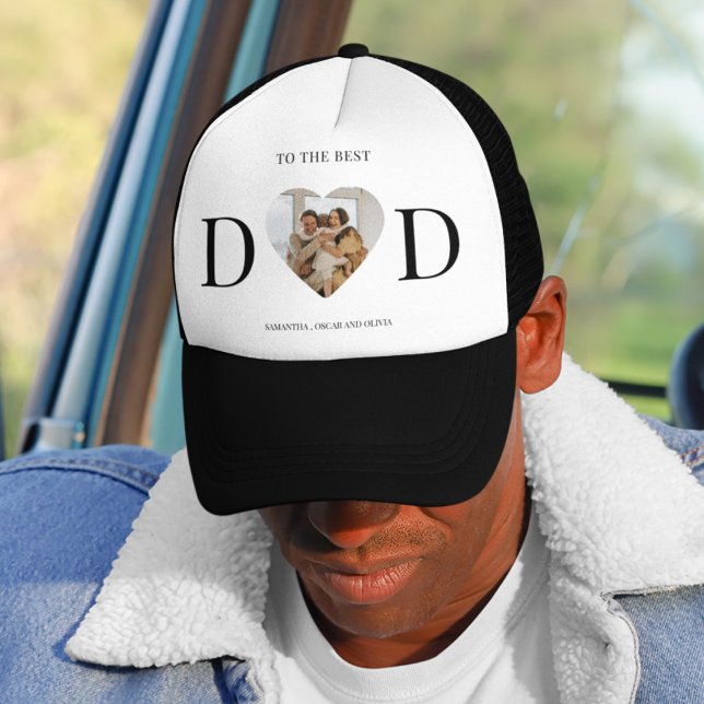To The Best Dad Custom Photo Heart Gift Trucker Hat (Creator Uploaded)