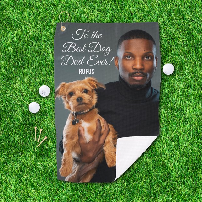 To the Best Dog Dad Ever Custom Photo Golf Towel (Creator Uploaded)