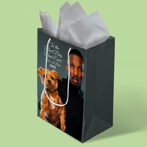 To the Best Dog Dad Ever Custom Photo Medium Gift Bag