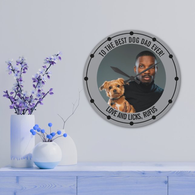 To the Best Dog Dad Ever Custom Photo & Text Large Clock (Creator Uploaded)