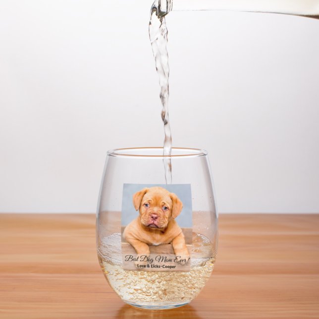 To the Best Dog Mom Ever Custom Photo & Text Stemless Wine Glass (Creator Uploaded)