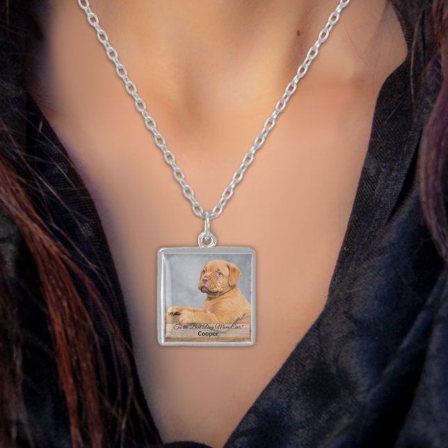 To the Best Dog Mom Ever Custom Photo & Text Sterling Silver Necklace (Creator Uploaded)