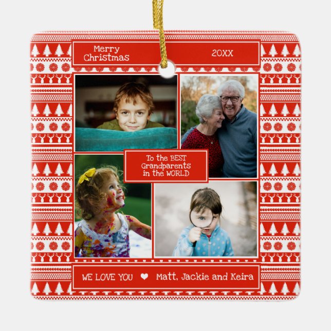 To the Best Grandparents in the World Nordic Photo Ceramic Ornament (Front)