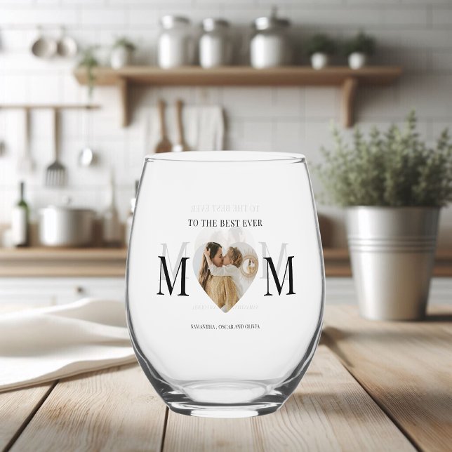 To the Best Mom Photo Heart  Stemless Wine Glass (Creator Uploaded)