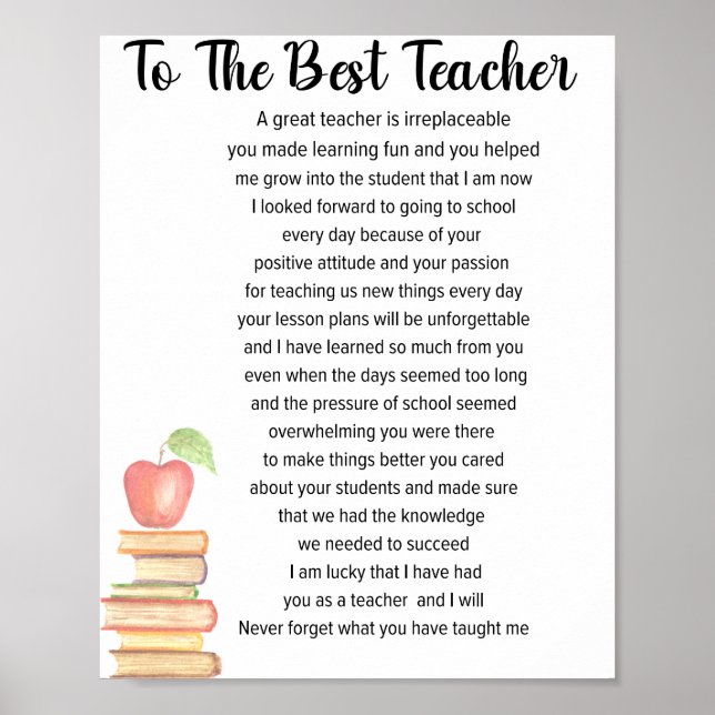 To The Best Teacher Poem Poster (Front)