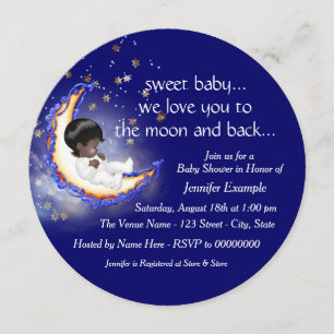 To The Moon and Back African American Baby Shower Invitation