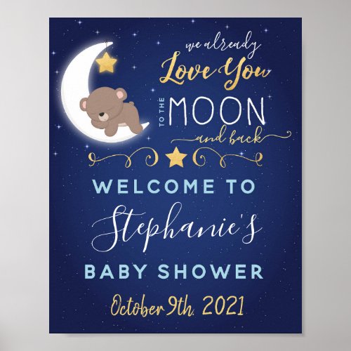 To The Moon And Back Baby Shower Welcome Poster