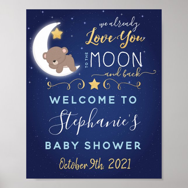 To The Moon And Back Baby Shower Welcome Poster (Front)