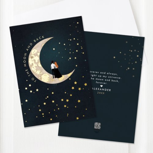 To The Moon And Back Love Quote Stars Sky Foil Holiday Card