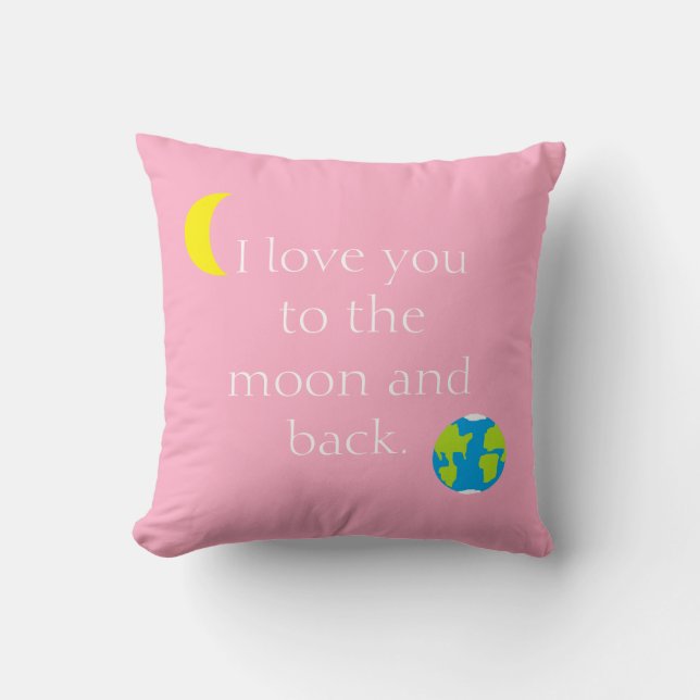 To the Moon and Back Pink Throw Pillow (Front)