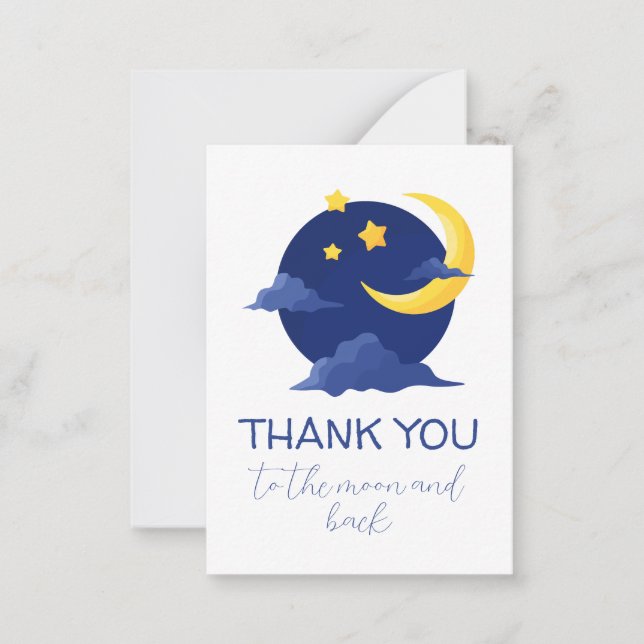 To the Moon and Back Thank You boy baby shower  Note Card (Front)