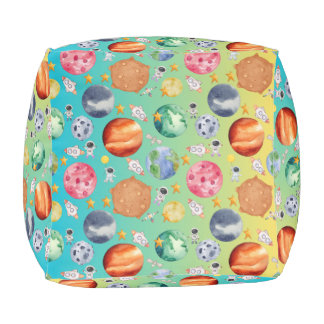 TO THE MOON AND BEYOND SMALL SQUARE POUF