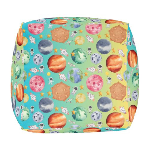 TO THE MOON AND BEYOND SMALL SQUARE POUF