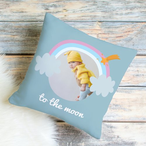 To The Moon  Baby Photo  Rainbow Throw Pillow