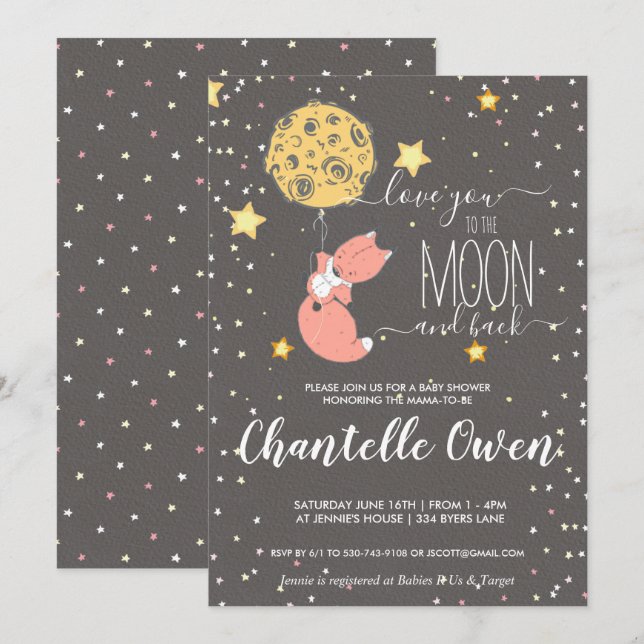 To the Moon Baby Shower Invitation (Front/Back)