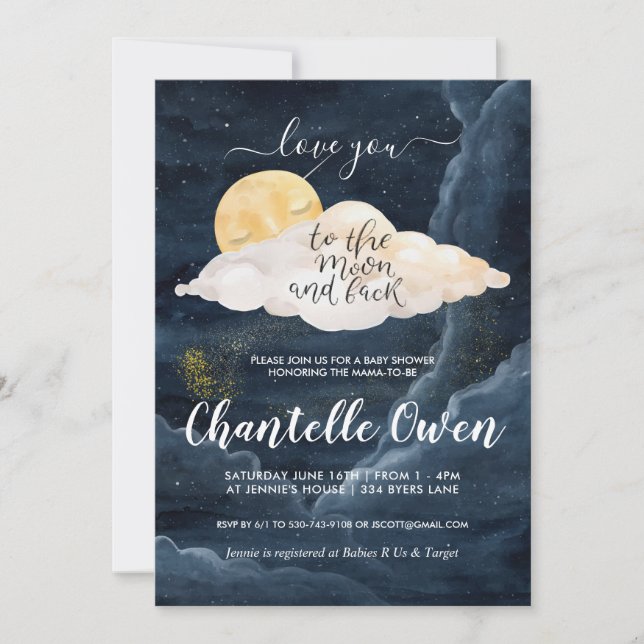 To the Moon Baby Shower Invitation (Front)