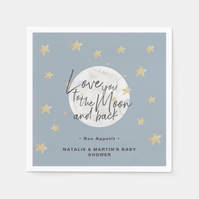 To The Moon & Back Boy Baby Shower Paper Napkins (Front)