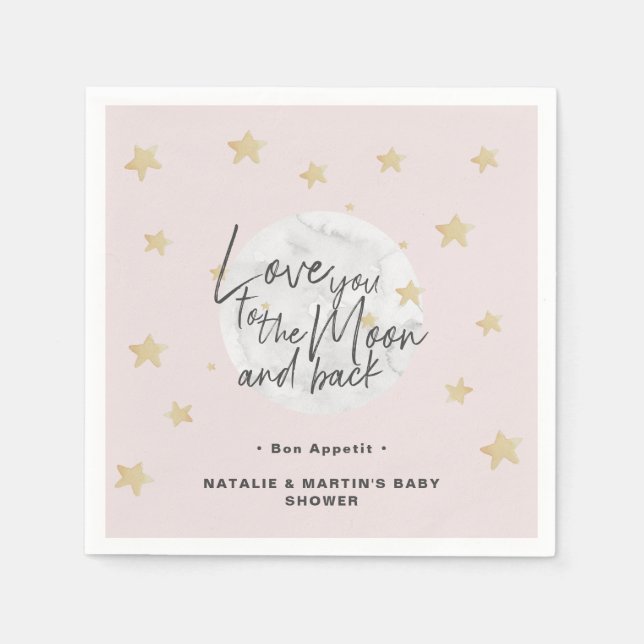 To The Moon & Back Girl Baby Shower Paper Napkins (Front)