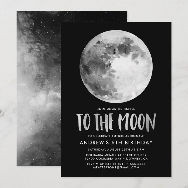To The Moon | Birthday Party Invitation (Front/Back)