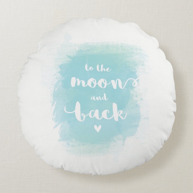 "To the moon" blue calligraphy watercolor pillow (Front)