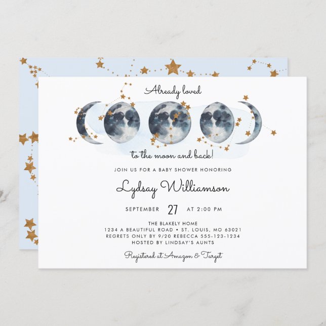 To The Moon Celestial Baby Shower Invitation (Front/Back)