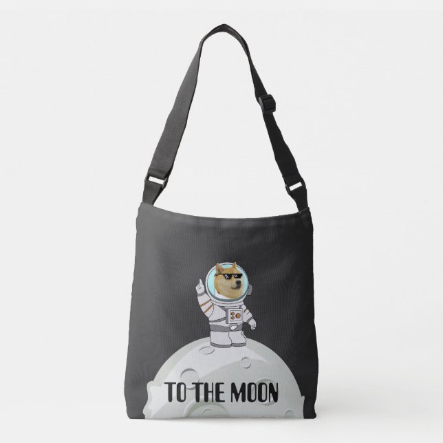 To The Moon Dogecoin Astronaut Meme Funny Crypto Crossbody Bag (Front)