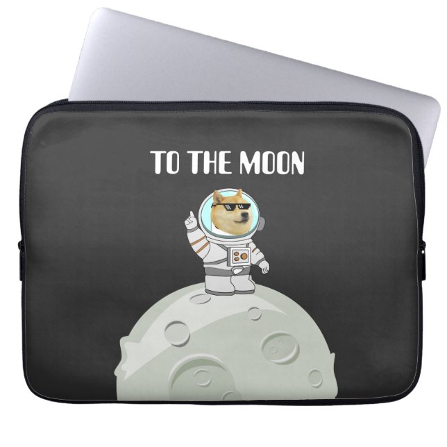 To The Moon Dogecoin Astronaut Meme Funny Crypto Laptop Sleeve (Front)