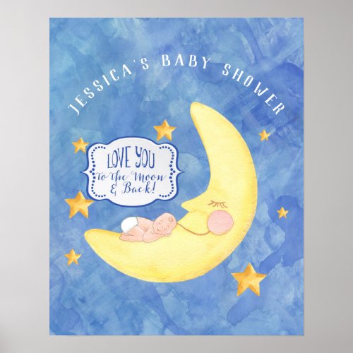 To the Moon n Back Baby Shower Watercolor Neutral Poster
