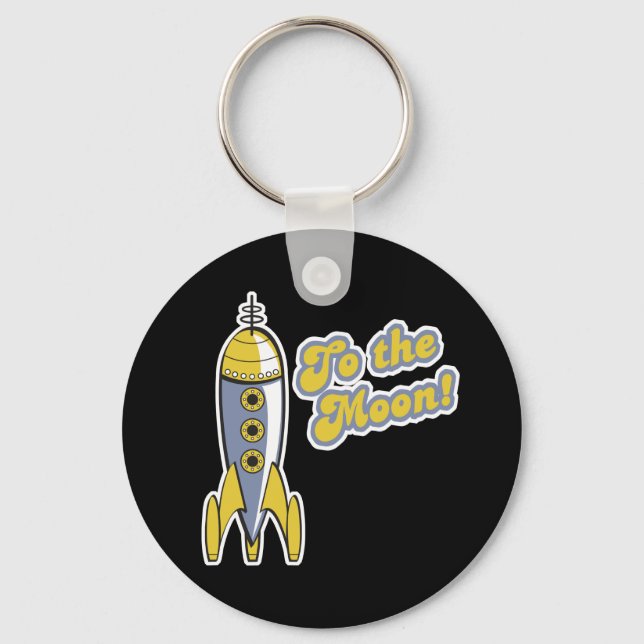 to the moon retro space rocket keychain (Front)
