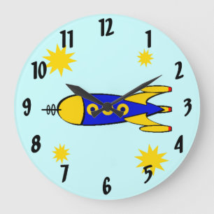 To the Moon Retro Spaceship Wall Clock