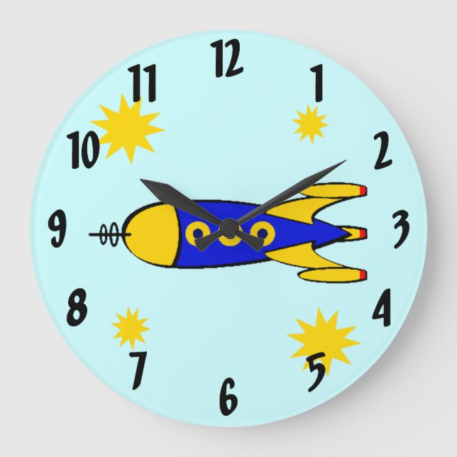 To the Moon Retro Spaceship Wall Clock (Front)