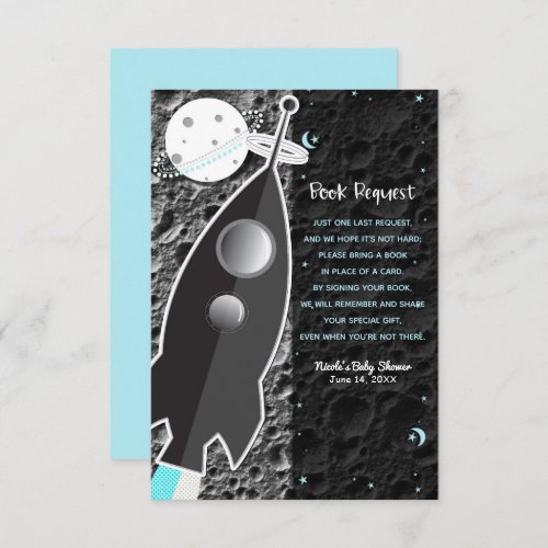 TO THE MOON Space Rocket Ship Book Request Invitation