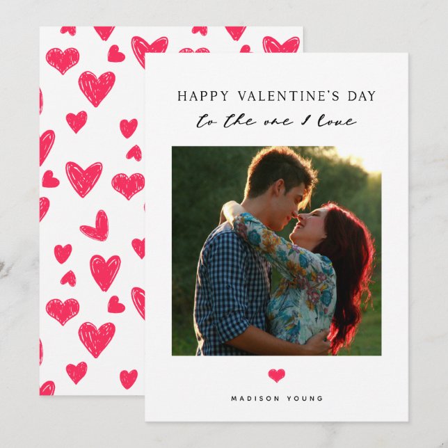 To the One I Love Red Heart Valentine Photo Card (Front/Back)