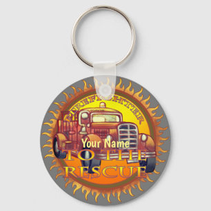 To The Rescue fire truck firefighter Keychain
