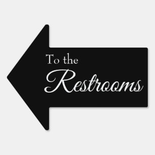 To the Restrooms Simple Black Script Arrow Sign