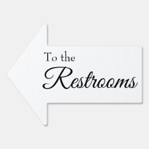 To the Restrooms Simple Black & White Script Arrow Sign