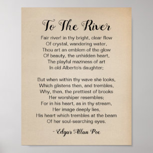 To The River Poem by Edgar Allan Poe Vintage Poster