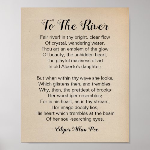 To The River Poem by Edgar Allan Poe Vintage Poster