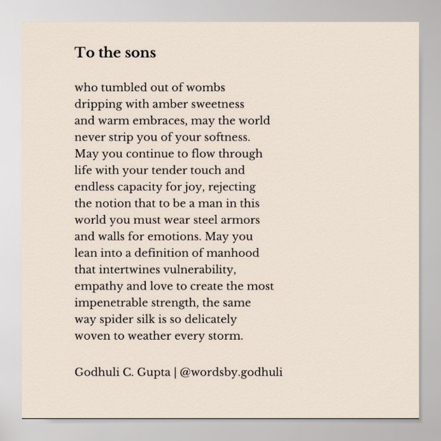 "To the sons" Poetry Print  (Front)