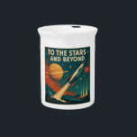 "To The Stars And Beyond" Vintage Space Travel  Beverage Pitcher<br><div class="desc">Discover the thrill of cosmic exploration with our "To The Stars And Beyond" vintage space art. This captivating design captures the timeless allure of retro science fiction, depicting a powerful rocket launching from a stylized alien world towards a majestic ringed planet. Perfect for adding a unique, nostalgic touch to your...</div>
