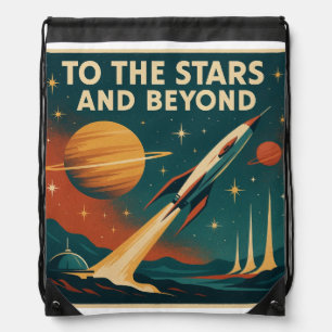 "To The Stars And Beyond" Vintage Space Travel  Drawstring Bag