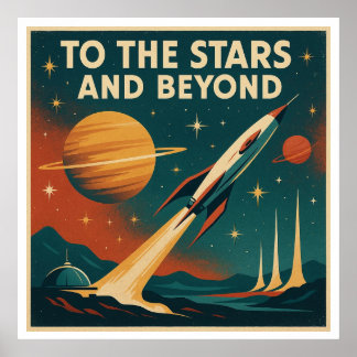 "To The Stars And Beyond" Vintage Space Travel  Poster