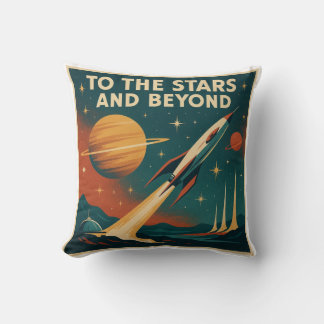 "To The Stars And Beyond" Vintage Space Travel  Throw Pillow