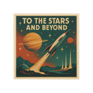 "To The Stars And Beyond" Vintage Space Travel Wood Wall Art